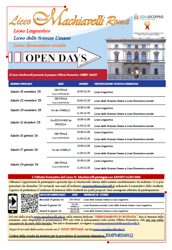 Orientamento in Entrata: OPEN DAYS – Liceo Statale di Roma